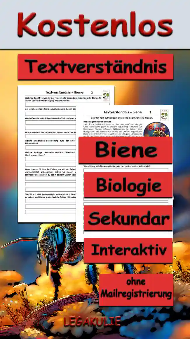 Textverständnis Biene Unterrichtsmaterial - Kostenlos von Legakulie.info