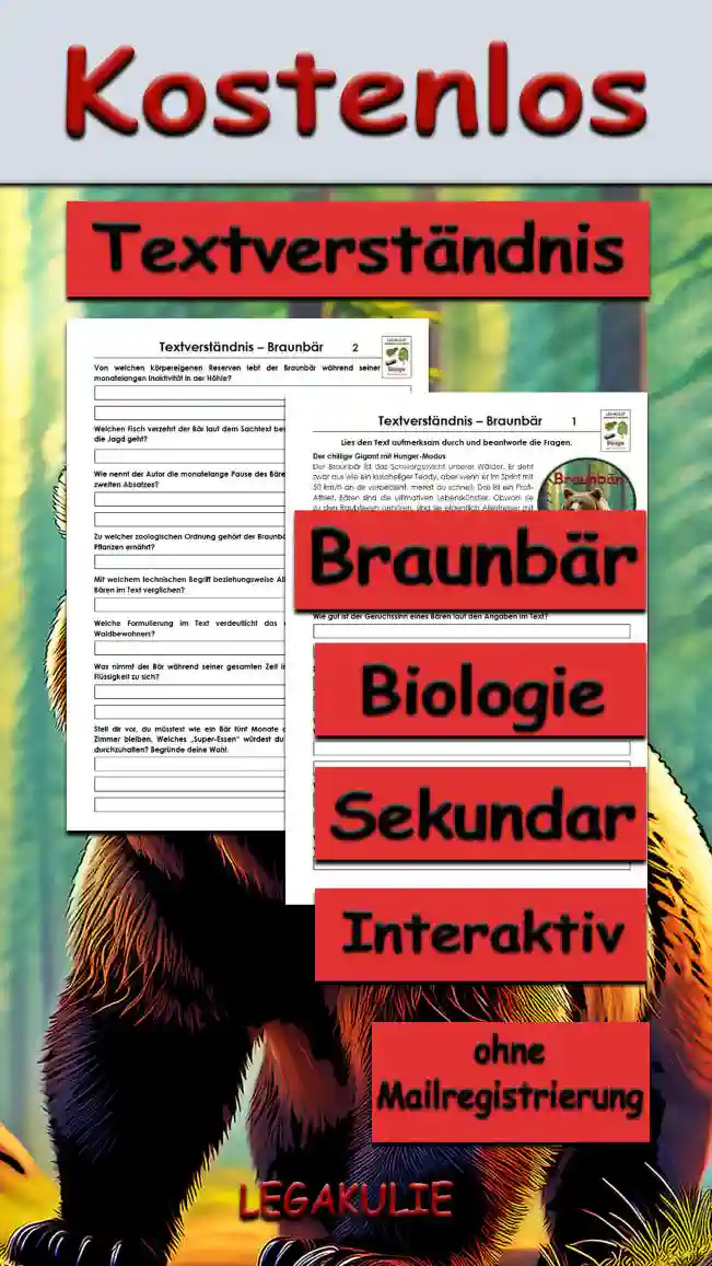 Textverständnis Braunbär Unterrichtsmaterial - Kostenlos von Legakulie.info
