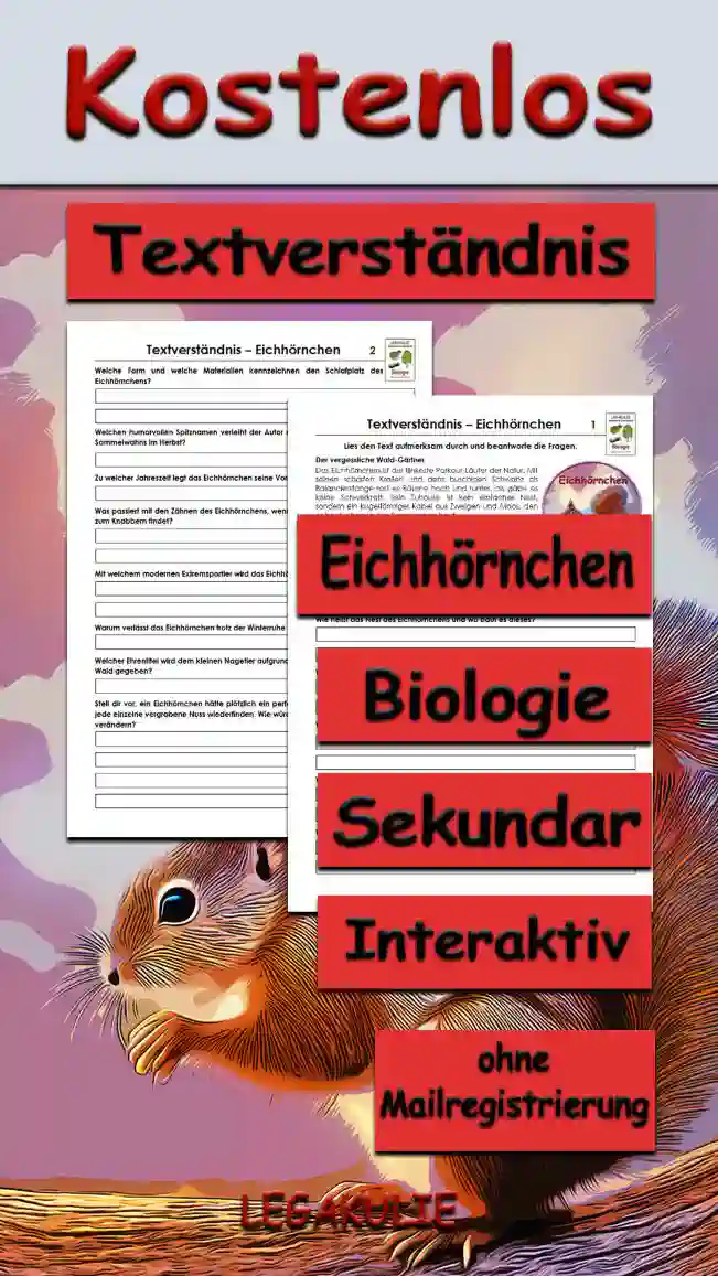 Textverständnis Eichhörnchen Unterrichtsmaterial - Kostenlos von Legakulie.info