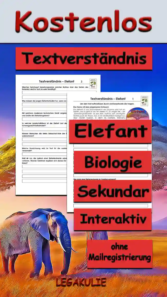 Textverständnis Elefant Unterrichtsmaterial - Kostenlos von Legakulie.info