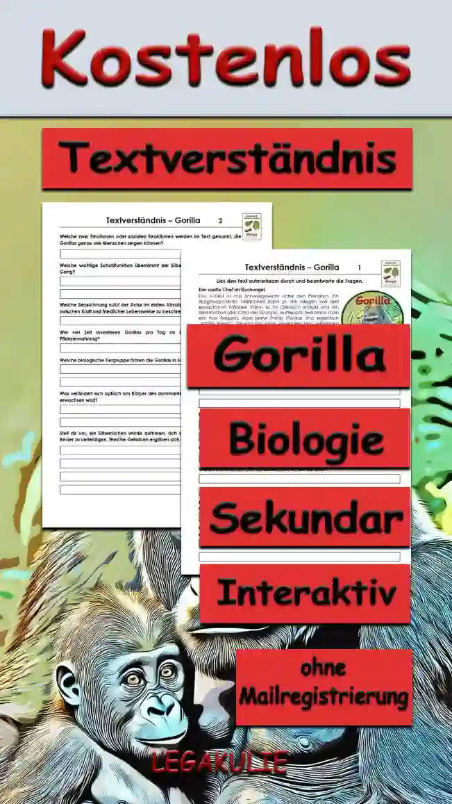 Textverständnis Gorilla Unterrichtsmaterial - Kostenlos von Legakulie.info