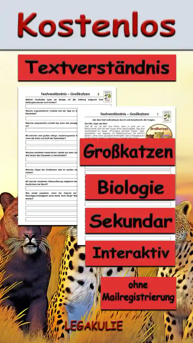 Textverständnis Großkatzen Unterrichtsmaterial - Kostenlos von Legakulie.info