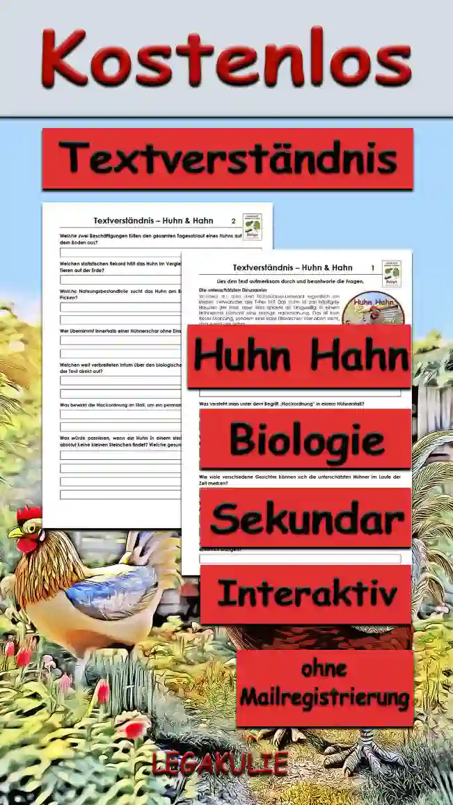 Textverständnis Huhn Hahn Sekundar Unterrichtsmaterial - Kostenlos von Legakulie.info