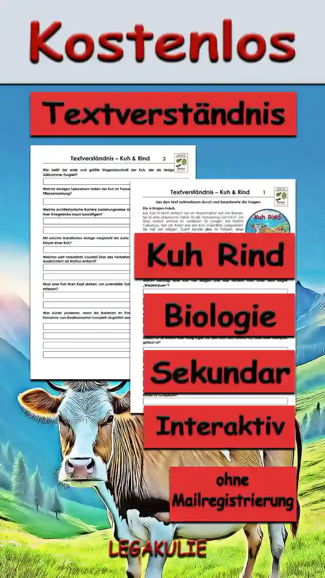 Textverständnis Kuh Rind Unterrichtsmaterial - Kostenlos von Legakulie.info