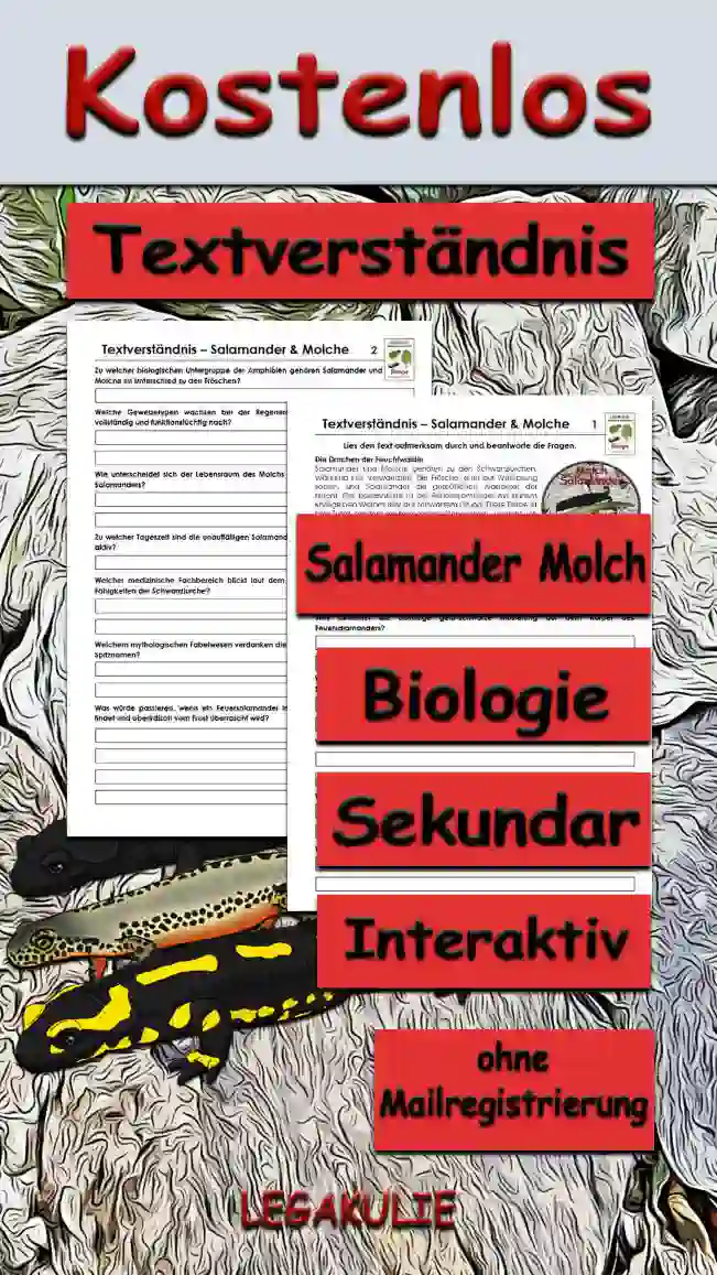 Textverständnis Salamander Molch Unterrichtsmaterial - Kostenlos von Legakulie.info