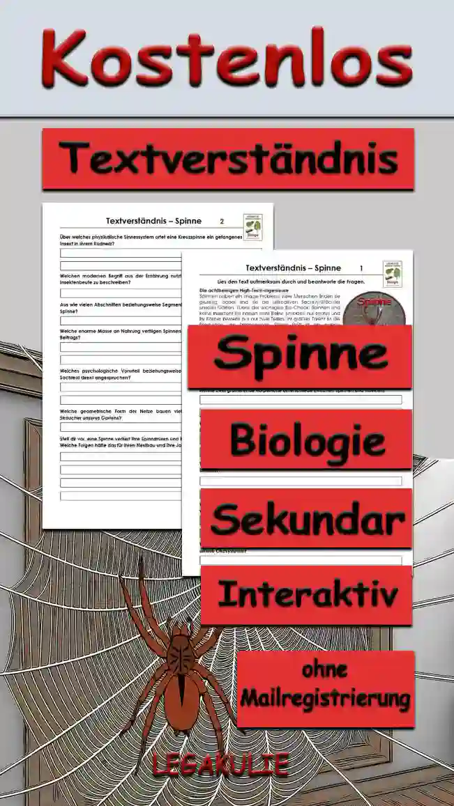 Textverständnis Spinnen Unterrichtsmaterial - Kostenlos von Legakulie.info