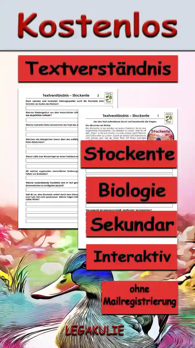 Textverständnis Stockente Unterrichtsmaterial - Kostenlos von Legakulie.info