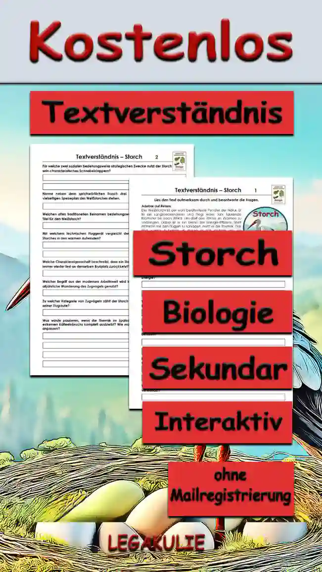 Textverständnis Storch Unterrichtsmaterial - Kostenlos von Legakulie.info