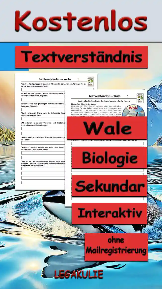 Textverständnis Wale Unterrichtsmaterial - Kostenlos von Legakulie.info
